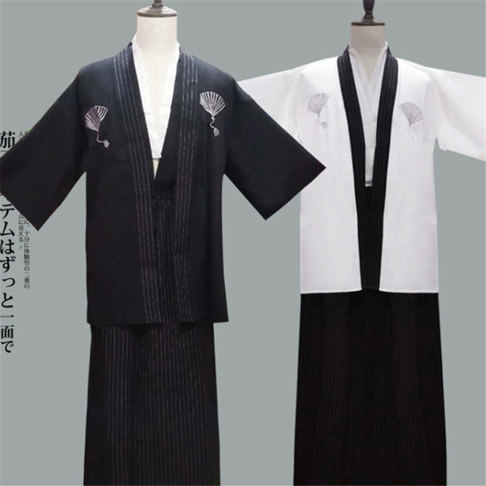 Roben Klassisch Schwarz Beige Samurai Kleidung Männer Atmungsaktive Unterwäsche Kimono Traditionelle Japanische Cosplay Yukata Hause Bademantel