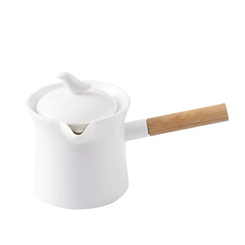 Hvid keramisk tekande japansk tekande til te og kaffe hvide porcelæn-tekander med træhåndtag mælkepotte med låg: 750ml