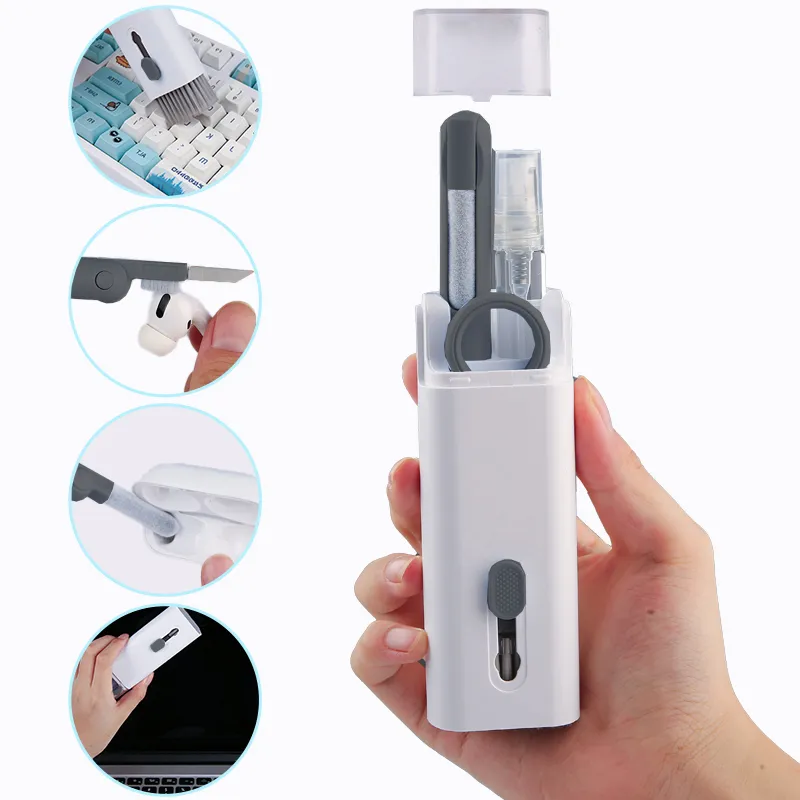 Kit de nettoyage de clavier 7 en 1, nettoyeur pour ordinateurs portables avec extracteur de capuchons de touches, ensemble de nettoyage de brosse de clavier multifonctionnel pour téléphone Airpods