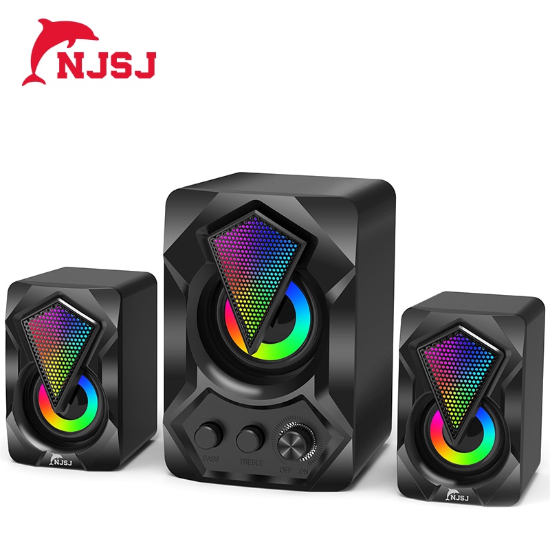 NJSJ 2.1 Wired Desktop Computer Speakers USB Powered,3.5 mm AUX-in, Volume Control,LED Light Mini Gaming Speaker for PC, Laptop,