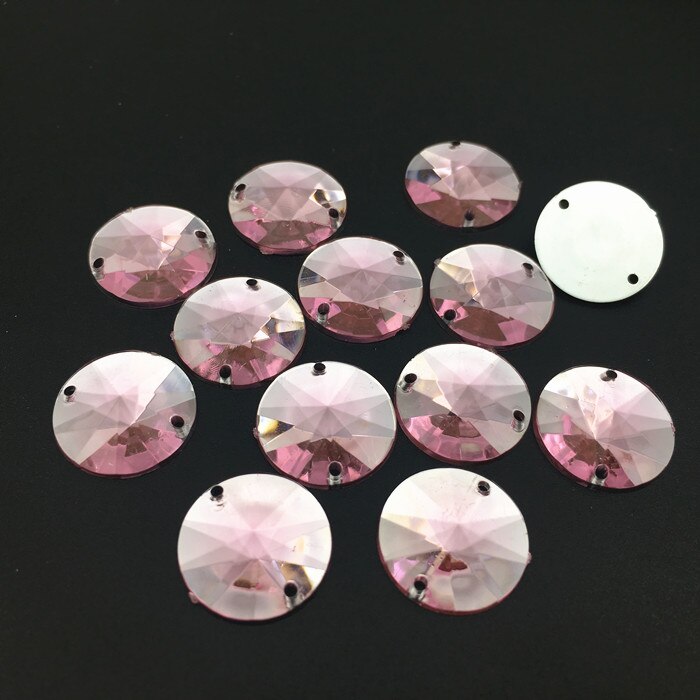 14mm 50 stuks Ronde Naaien Acryl Rhinestone Naai Op Punt Facet Kristallen Plaksteen Twee Gaten Rivoli Naai-On kledingstuk Stenen: pink