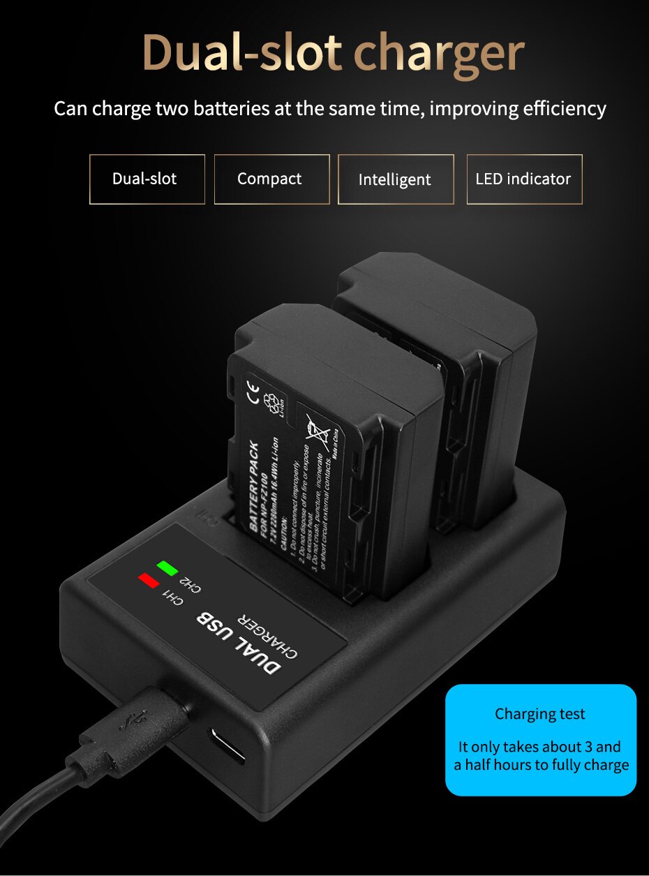 Voor Sony Batterij 7.2V 2280Mah NPFZ100 Np FZ100 Batterij + Lcd Dual Usb Oplader Voor NP-FZ100 Camera Batterij a9 A7R Iii A7 Iii A6600