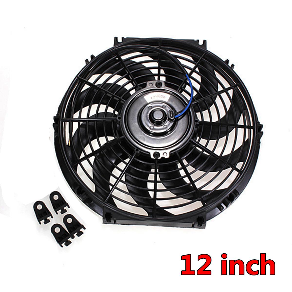 9 10 12 14 Inch Universal Push Pull Curved Blade Electric Cooling Radiator Fan with Mounting Kit 12V 80W 2100 RPM: 12 inch