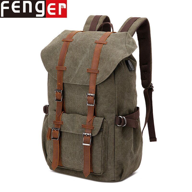 Neue Stil Leinwand Tasche USB Gewaschen Leinwand Retro Casual Rucksack Männer Reise Rucksack Laptop Tasche: ArmyGreen