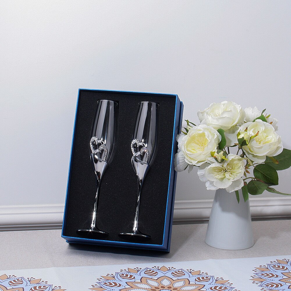 2Pcs Wedding Wine Glasses Champagne Glasses Wine Glass Set Cocktail Glass Bride and Groom Wine Cups Party Valentine's Day: Silver Gift box