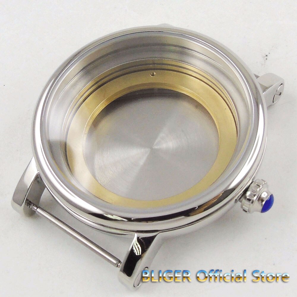 43 Mm Fit Eta 2836 Beweging Roestvrij Staal Zilveren Kleur Horloge Case