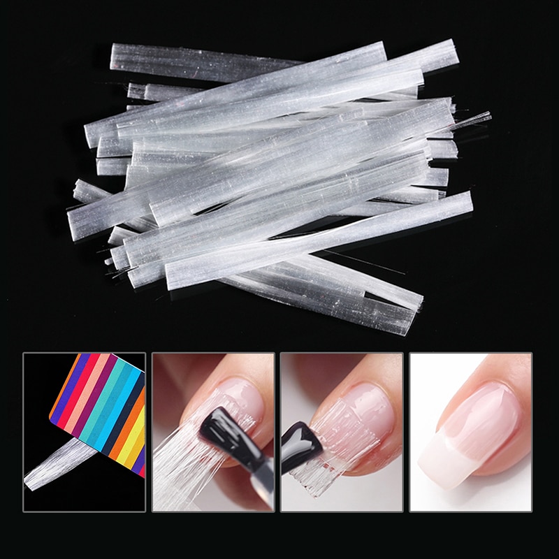 20 stks/doos Professionele Glasvezel Nail Extension Glasvezel Wit Acryl Natuurlijk Nail Building Tips Met Schraper