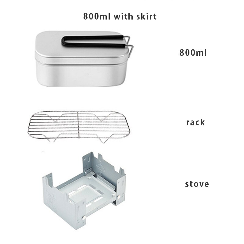 Lunchbox Draagbare Aluminium Camping Servies Outdoor Gear Voor Reizen Keuken Kookgerei Pot Wandelen Apparatuur Koken Set Levert: 800ml 3pcs set