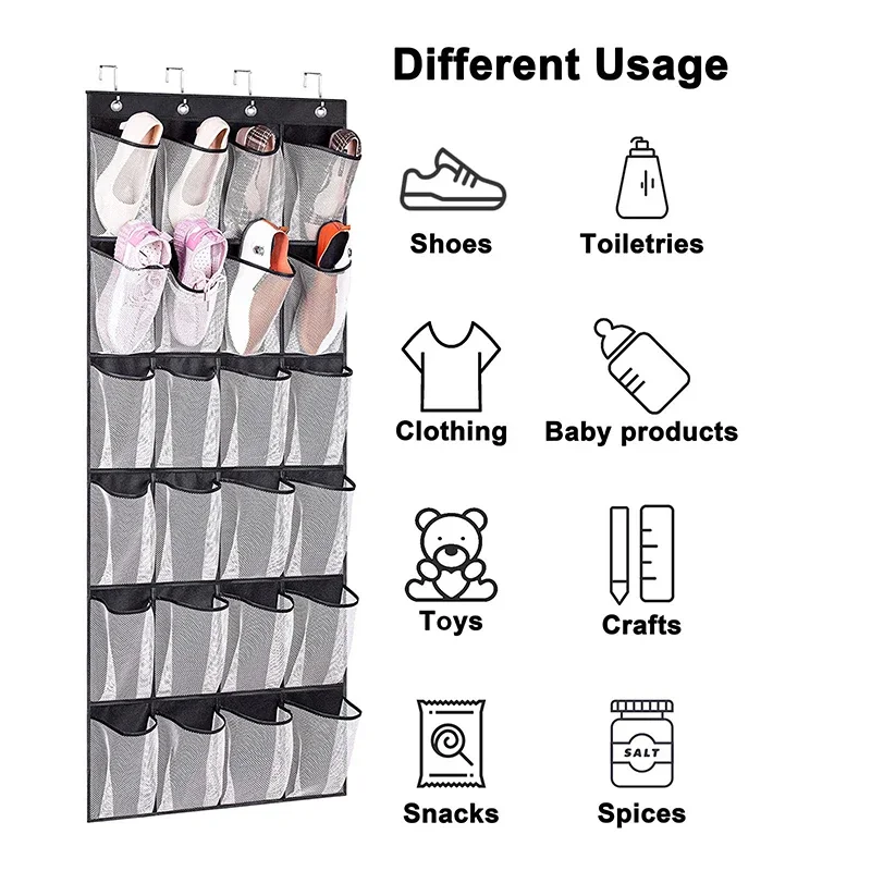 12/24 Pocket Schoenen Organizer Rack Hangende Tas Wandgemonteerde Schoenhouder Hangend boven de deur achter Closet Organizer Opbergtas: Light Grey