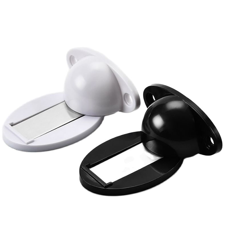 Door Stopper, Magnetic Door Stop White, Black Plastic Door Catch, Self Adhesive & Drilling Door Holder for Bedroom Bathroom