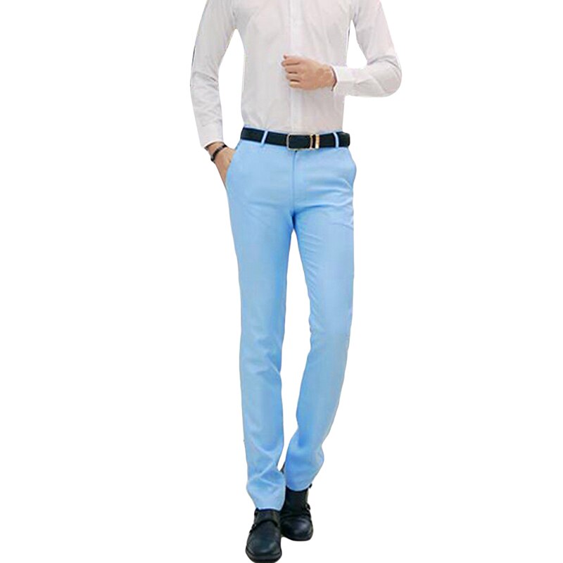 Herre jakkesæt bukser business bukser lige mandlige bukser slim fit smart klassiske bukser kjole bukser herre tøj: Blå / L