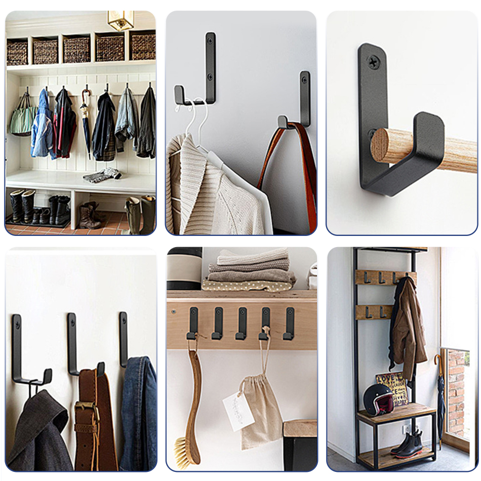 Ganchos de acero inoxidable para colgar ropa, perchero montado en la pared, resistente, acabado negro mate, 4 piezas