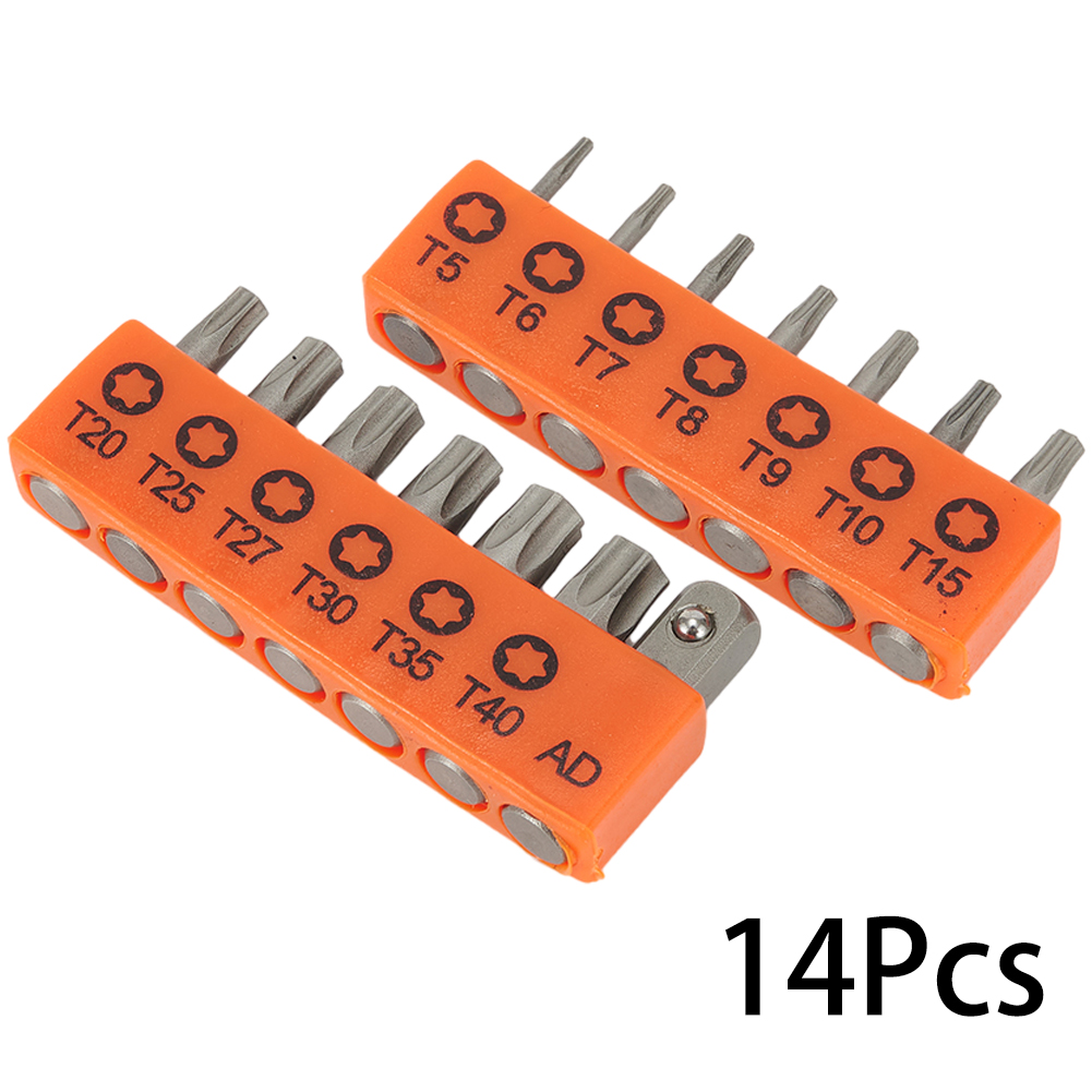 14 stk./sæt 25mm torx-skruetrækkerbits i legeret stål med hul  t5-t40 stk. elektrisk skruetrækker med stjernebits og sekskantskaft, 1/4 tommer