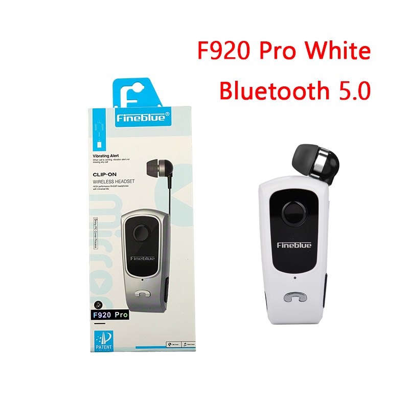 Fineblue F920 Pro Mini Earphone Bluetooth 5.0 Retractable Headset Wireless Clip for iPhone SAMSUNG Bluetooth-headphone Sports: White with box