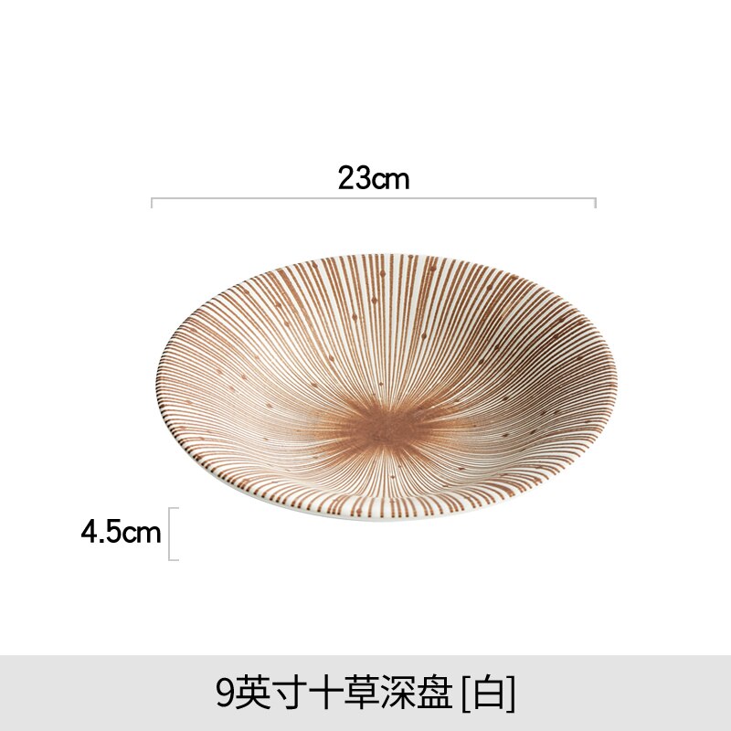 Ceramic Western Plate Fruit Salad Plate Household Japanese Retro Vertical Pattern Plate Restaurant Special Tableware: C-1PCS