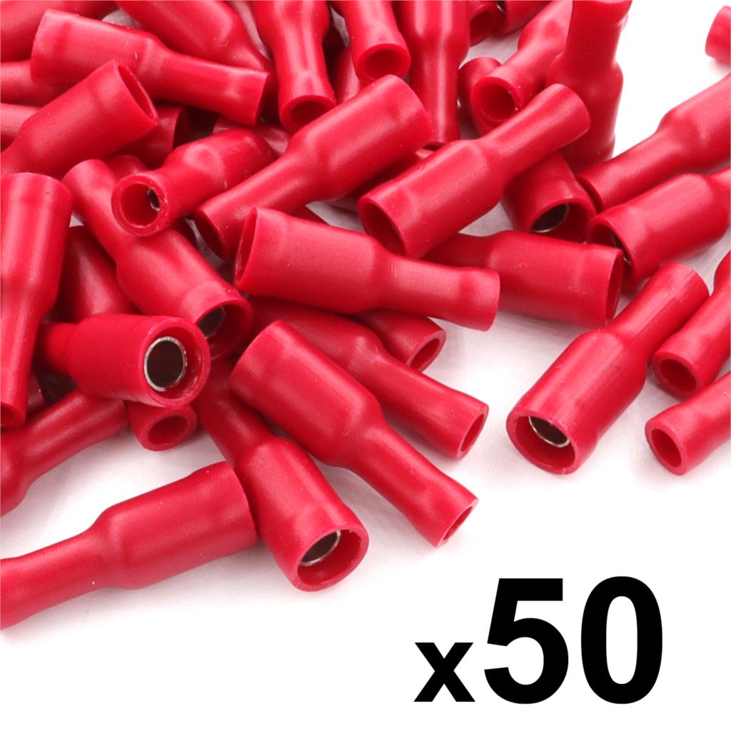 Qty 100, Red Bullet Wire Connectors Insulated Crimp Terminals Electrical Audio Cable Connector In Car Technology GPS Security