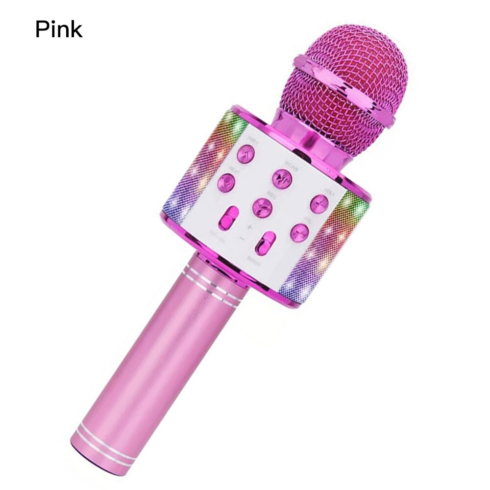 WS858 Bluetooth Karaoke Wireless Microphone Speaker Handheld Condenser Microphone Player Singing Recorder Mic LED: LED Pink