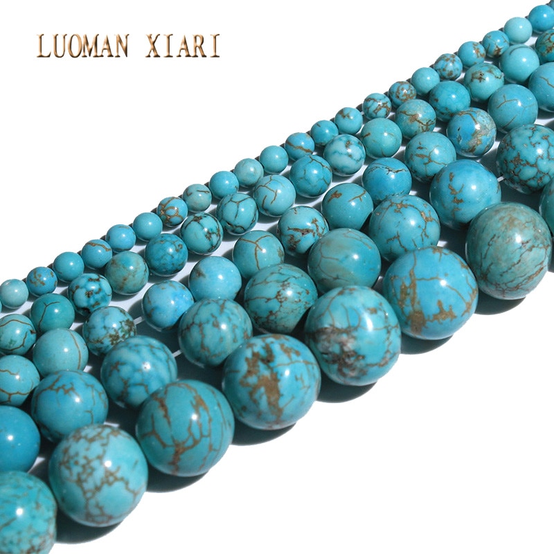 Fine naturlige turkiser runde natursten perler til smykker gør diy armbånd halskæde 4/6/8/10/12mm streng 15.5 ''