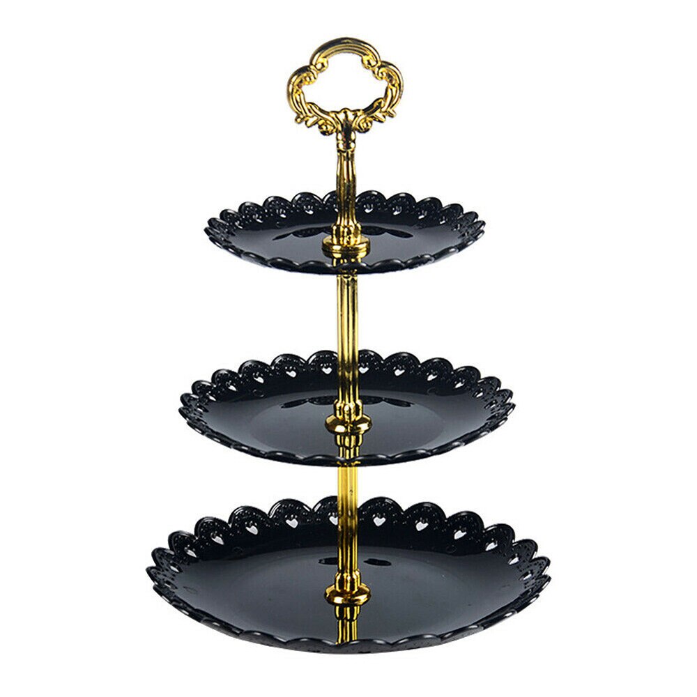 3-Tier Detachable Cake Stand European Style Dessert Cake Plate Stand Afternoon Tea Wedding Dessert Holder: black