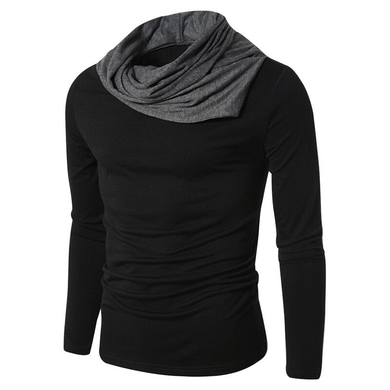 Puimentiua Lente Solid Casual Mannen Hoge Kraag Lange Mouw Gebreide Slanke Uitloper Trui Persoonlijkheid Tops: Black / L