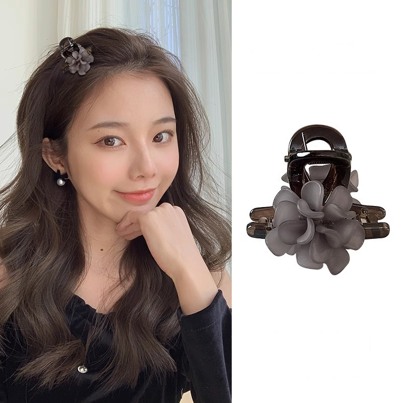 Pinza de pelo de plástico pequeña de 4,5 cm con flor de Camelia para mujer, pinzas para el pelo de Vintage, herramienta de estilismo con abrazadera de cangrejo, accesorios para niñas, 1 ud.: Negro