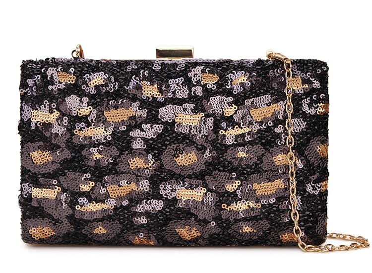 Léopard paillettes femmes fête pochette sacs à main et sacs à main sac de mariage bandoulière chaîne sac femme sac à bandoulière Bolsa: Black