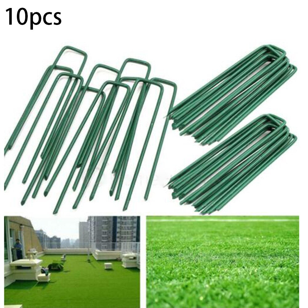 10 unids/set de pasadores verdes en forma de U para césped Artificial, carpa de acero galvanizado, estacas para suelo, pasadores en forma de U