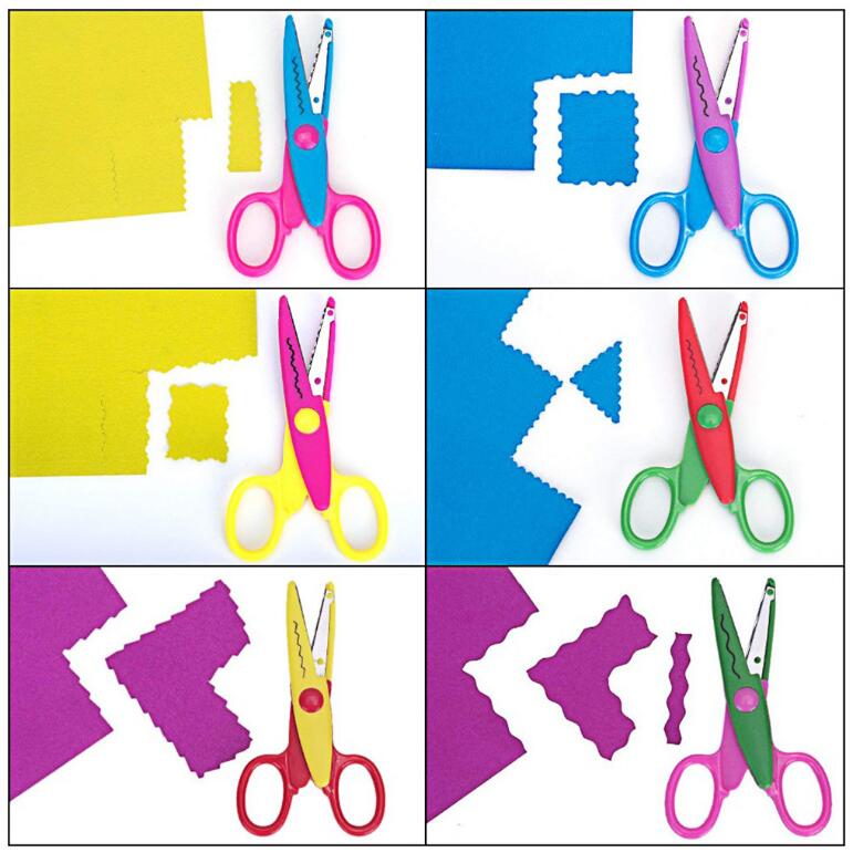 1 Pcs Handmade DIY 6 Patterns Album Lace Scissors Card Photo Pattern Scissors Cartoons Lace Scissors for Children