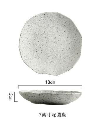 Nordic Pattern Pottery Tableware Lotus Leaf Ceramic Plate Hotel Dinner Plate Family Plate Dish Set: 7 Inch deep plate