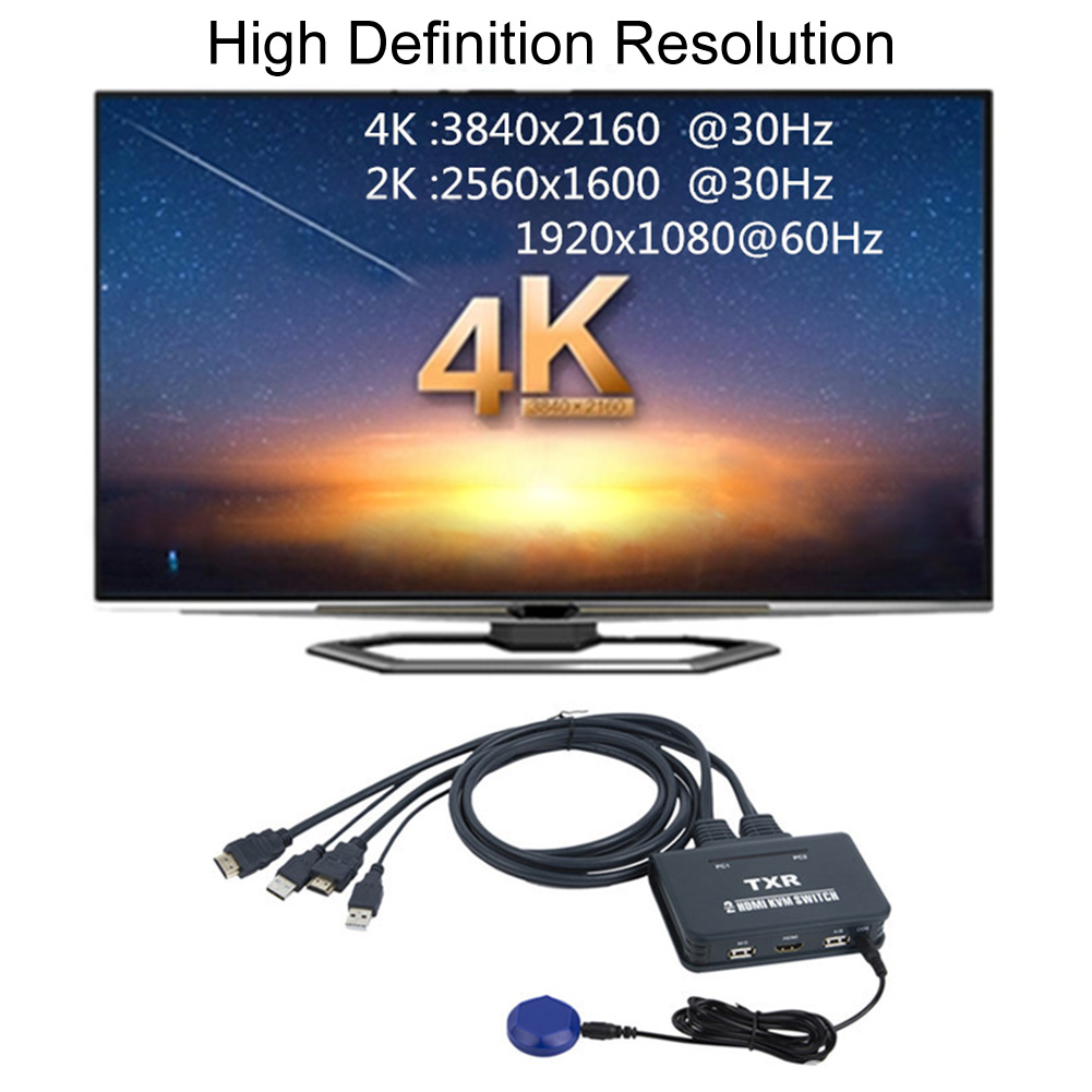 2 Port Computer Notebook TV Projector HDMI Accessories Splitter Box Keyboard Mouse Button Plug And Play With Cables KVM Switch