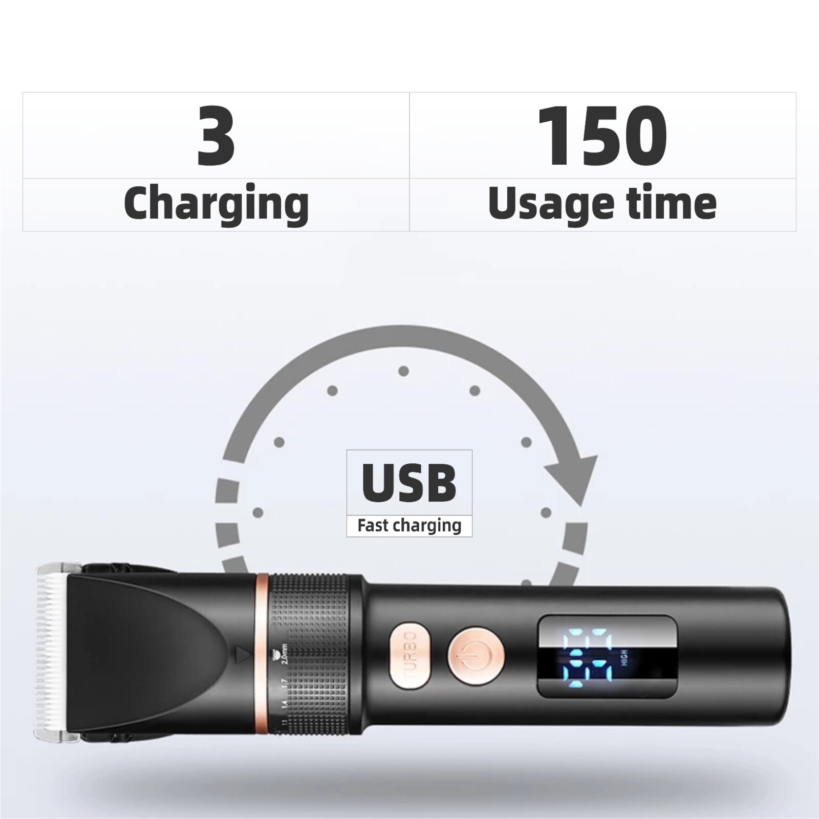 Rechargeable men's electric barber shop, barber shop with titanium ceramic blade and LCD