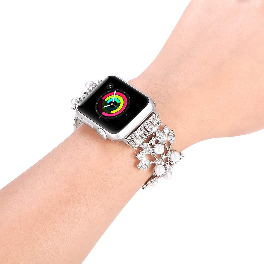 Bracelet Bling pour femmes pour Apple Watch, en métal, bijoux pour iWatch série 1 2 3 4 5, Bracelet montre Bling: Silver / 42mm 44mm