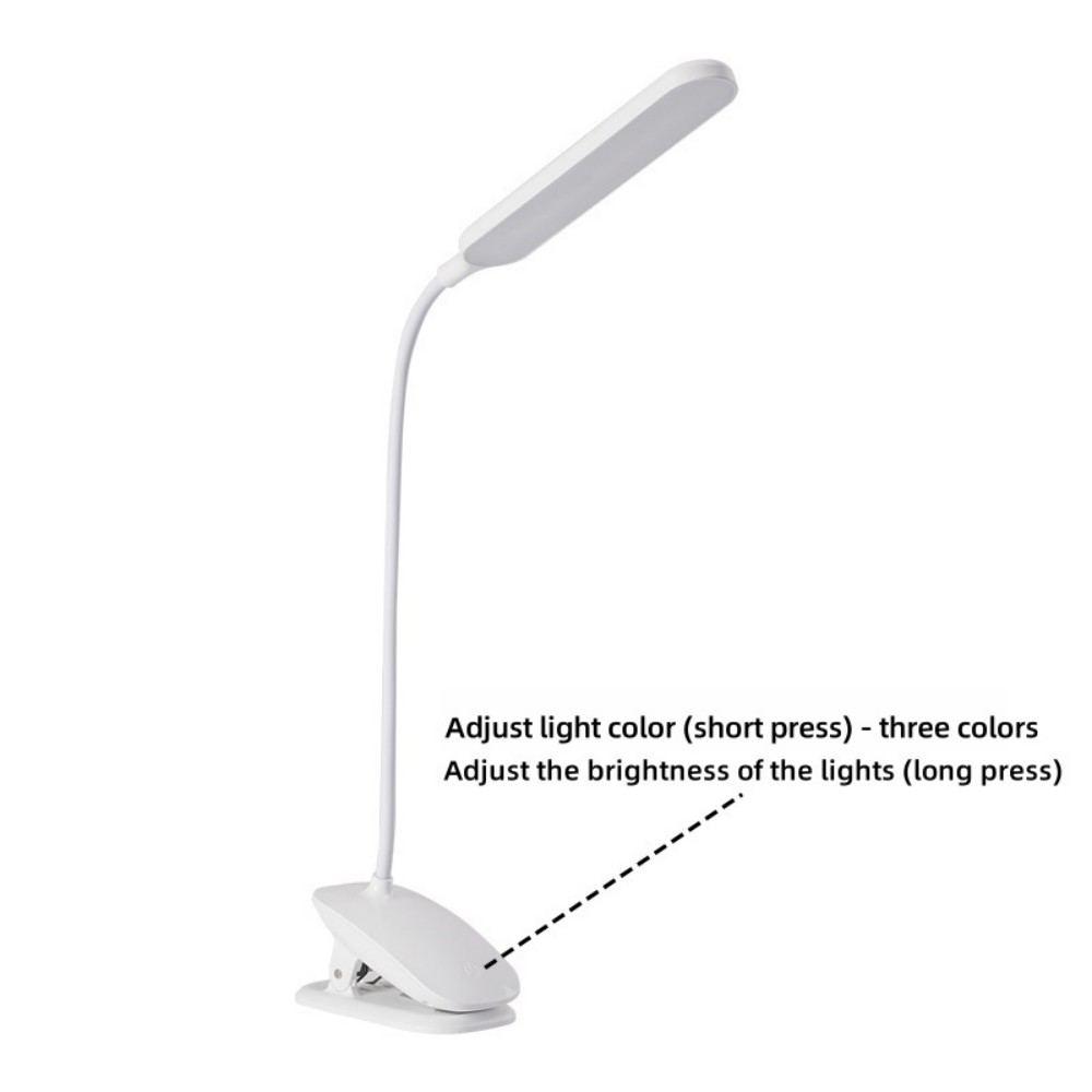 1 pcled clip-on bureaulamp, drie kleurtemperaturen, instelbare helderheid, geschikt voor studentenkamers, kantoren en nachtkastjes.