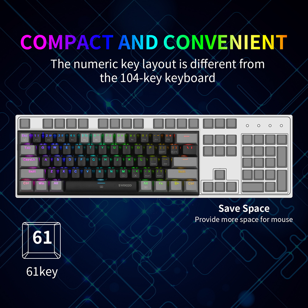 ! 61 Keys Mechanical Keyboard Game Keypad RGB Backlight Type-C USB Wired Waterproof 60% PC Gaming Keyboard for PC