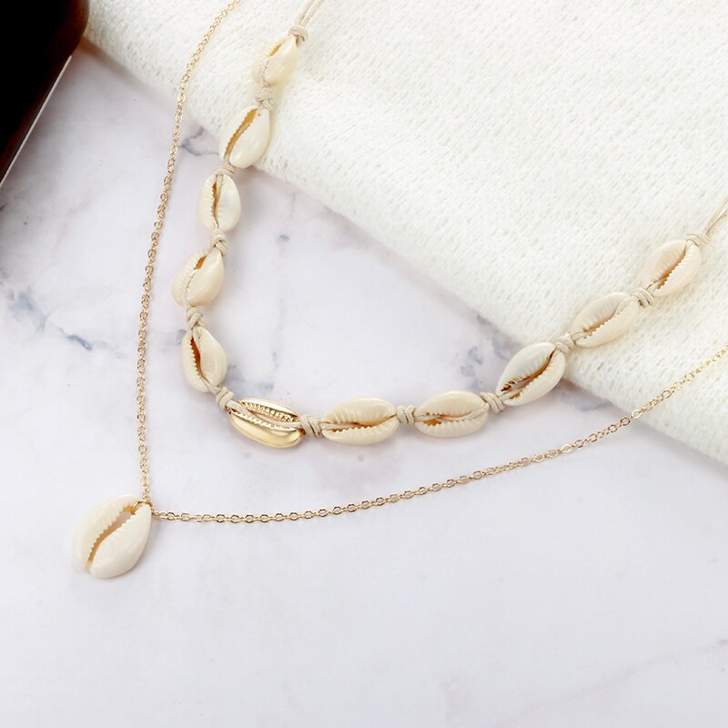 Tocona Bohemia Summer Shell Natural Stone Pendant Necklace for Women Gold Color Chain Chockers Minimalist Jewelry 2356