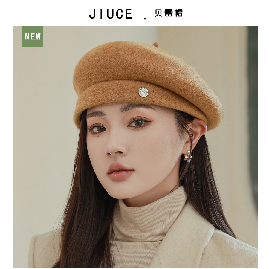 Baret Hoed Dames Herfst Winter Licht Luxe Wolmix Show Gezicht Kleine Mode Schilder Hoeden Engeland Retro Bud Cap