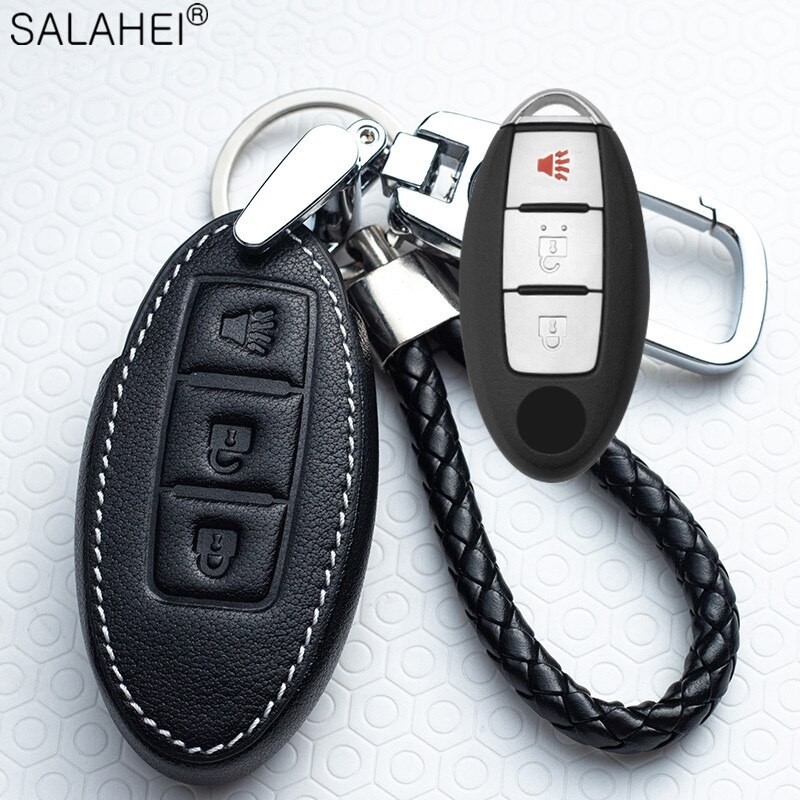 Leather Car Key Cover Case For Nissan Qashqai J10J11 X-Trail t31t32 kicks Tiida Pathfinder Murano Note Juke Infiniti For Car: C-black