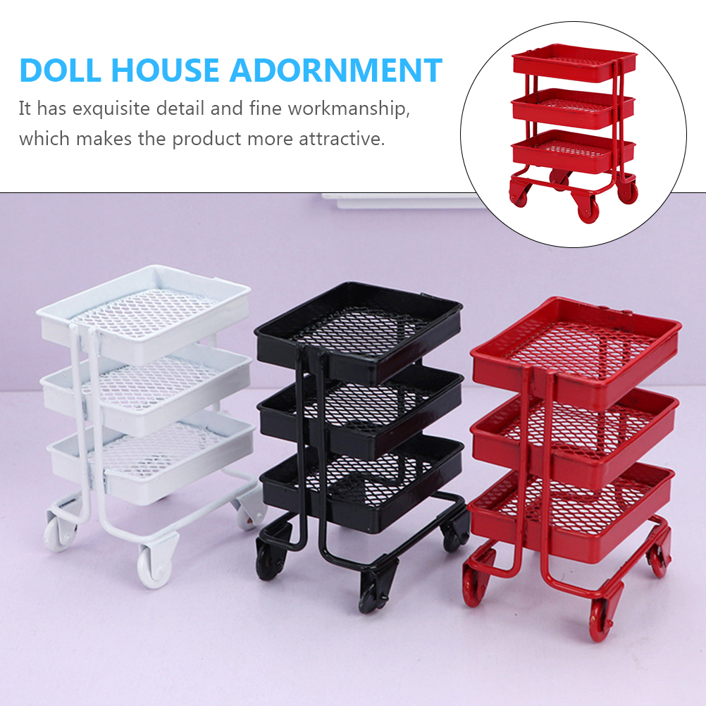 Mini Storage Rack Handcart Kitchen Simulation Items Cart Ornament Mini House Decor