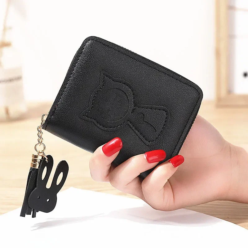 Women Small Coin Wallet Ladies Mini Tassel Wallet Cute Girl Short Purse Bags Zipper Lovely Leather Coin Purse Lady Hand Wallet: Dark Grey