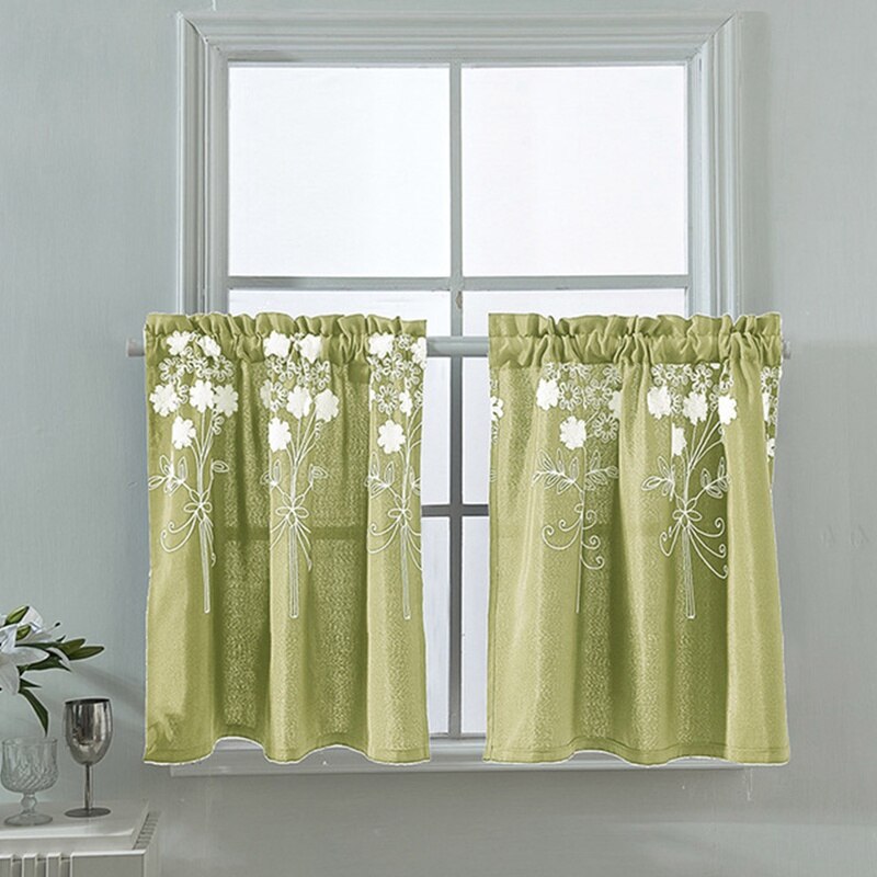 Rideau court imprimé Floral, demi-rideau transparent pour cuisine et salon, , pour panneau de fenêtre, décoration de chambre à coucher