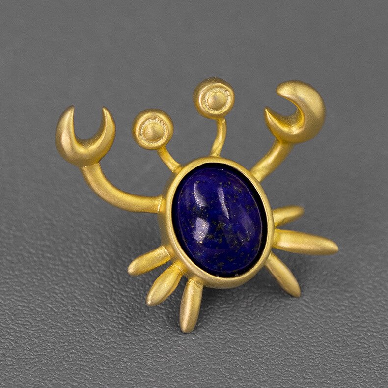 INATURE Natural Lapis Lazuli Funny Crab Brooch 925 Sterling Silver Animal Jewelry Brooches for Women: Gold Lapis Lazuli