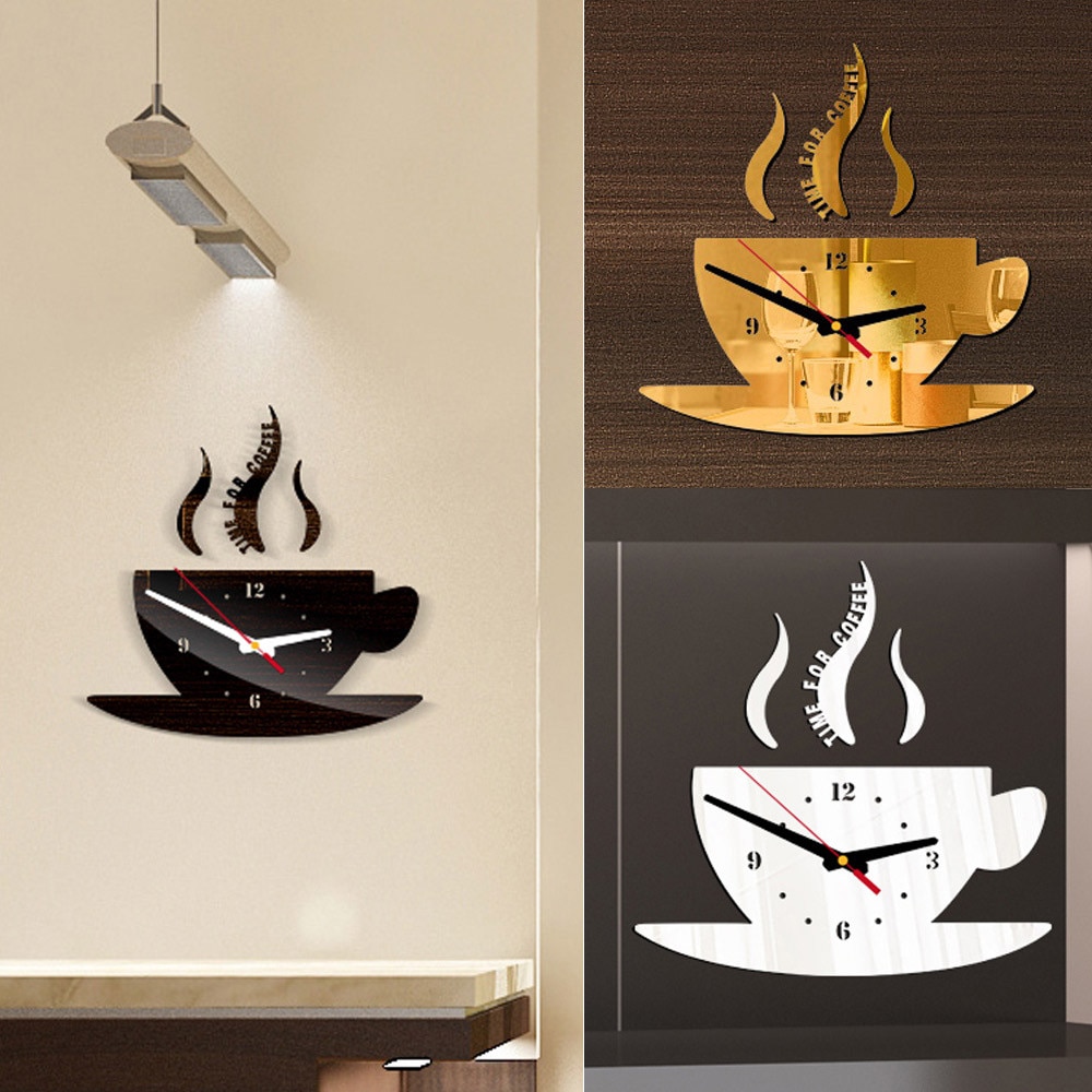 Aimecor wanduhr 15*30 cm Kaffee bilden Abnehmbare Diy Acryl 3D Spiegel Zauberstab Aufkleber Dekorative Uhr Schiff2203