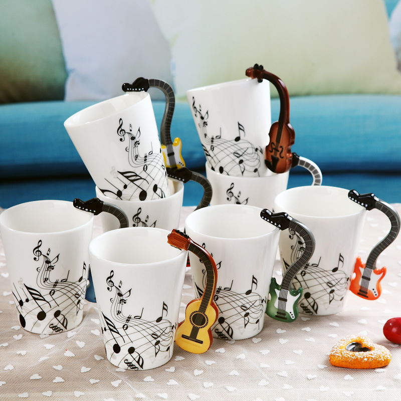 Caneca de cerâmica musical criativa 240ml, estilo violino, guitarra, café, chá, leite, canecas e copos com alça, presentes novidade