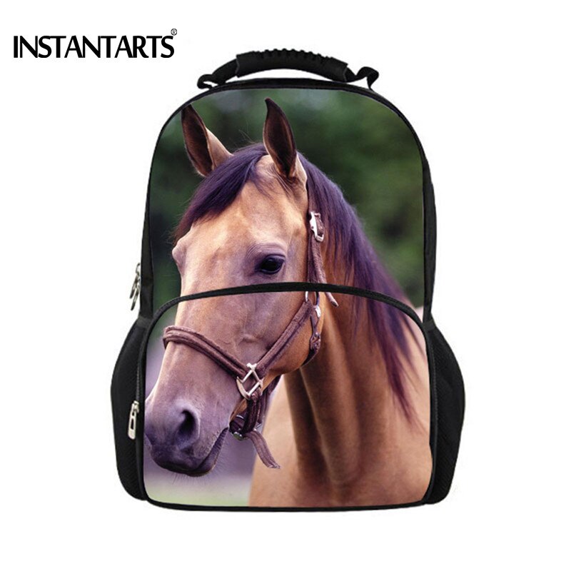 INSTANTARTS Cool Crazy Horse Men Felt Backpacks Travel Laptop Bagpack for Teenager Boys 3D Animal Printing Backpack Man Mochilas: S008A