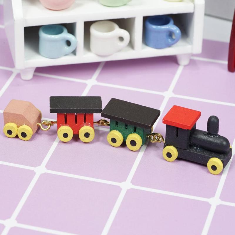 1:12 Mini Train Model Solid Wood Color House Miniature Children's Toy Dollhouse Bedroom Accessories Furniture Miniatur Z6W5