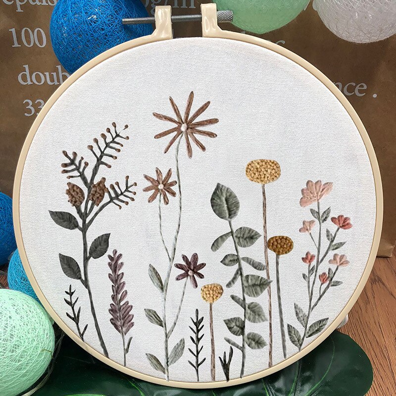 Kit de costura con patrón de plantas hecho a mano, Kit de punto de cruz para principiantes, tejido de bordado hecho a mano, bolsa de Material de hilos: Plant  01