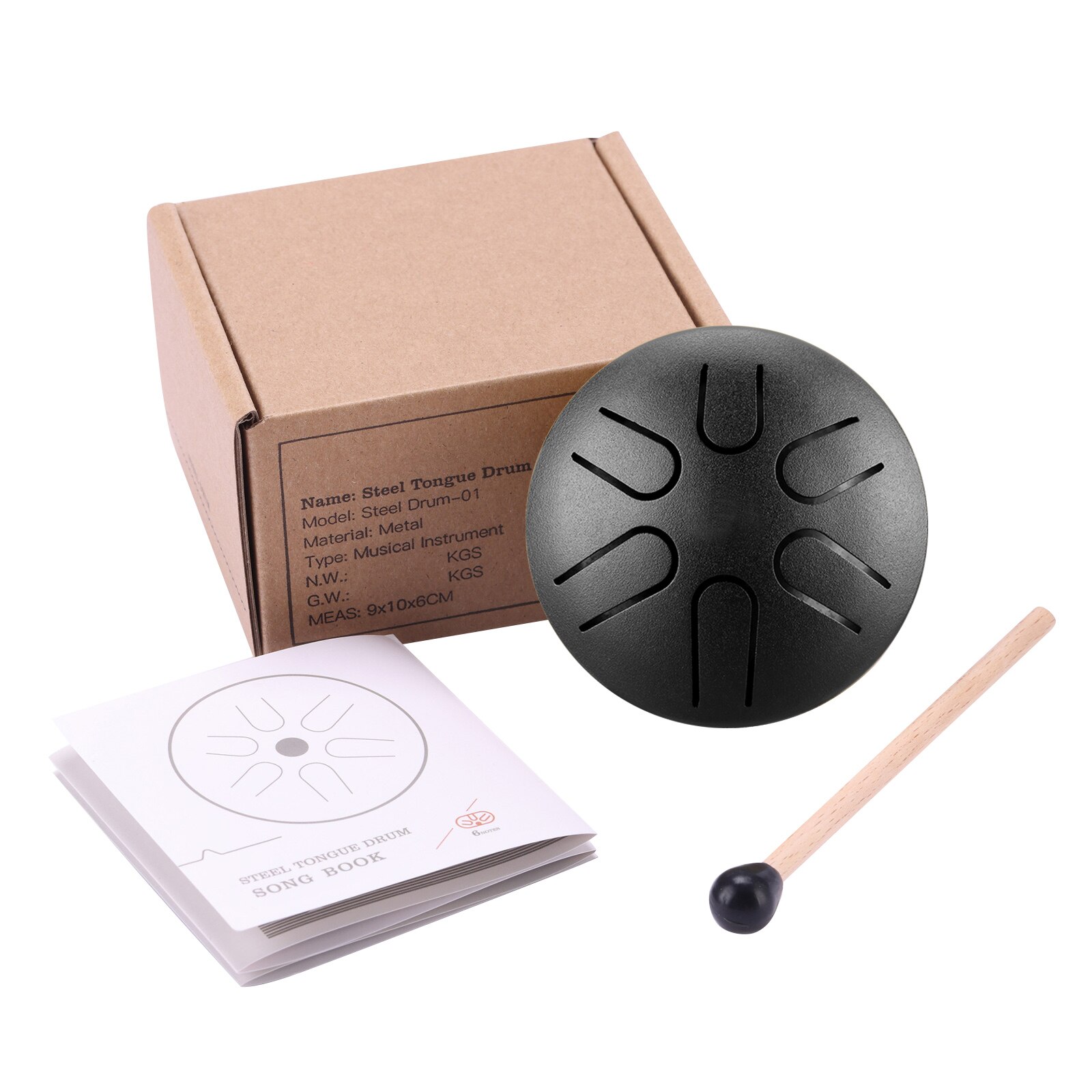 Mini tambor de lengua de acero de 3 pulgadas, 6 notas, instrumento de percusión para meditación etéreo, Yoga, Educación Musical, de navidad: Negro