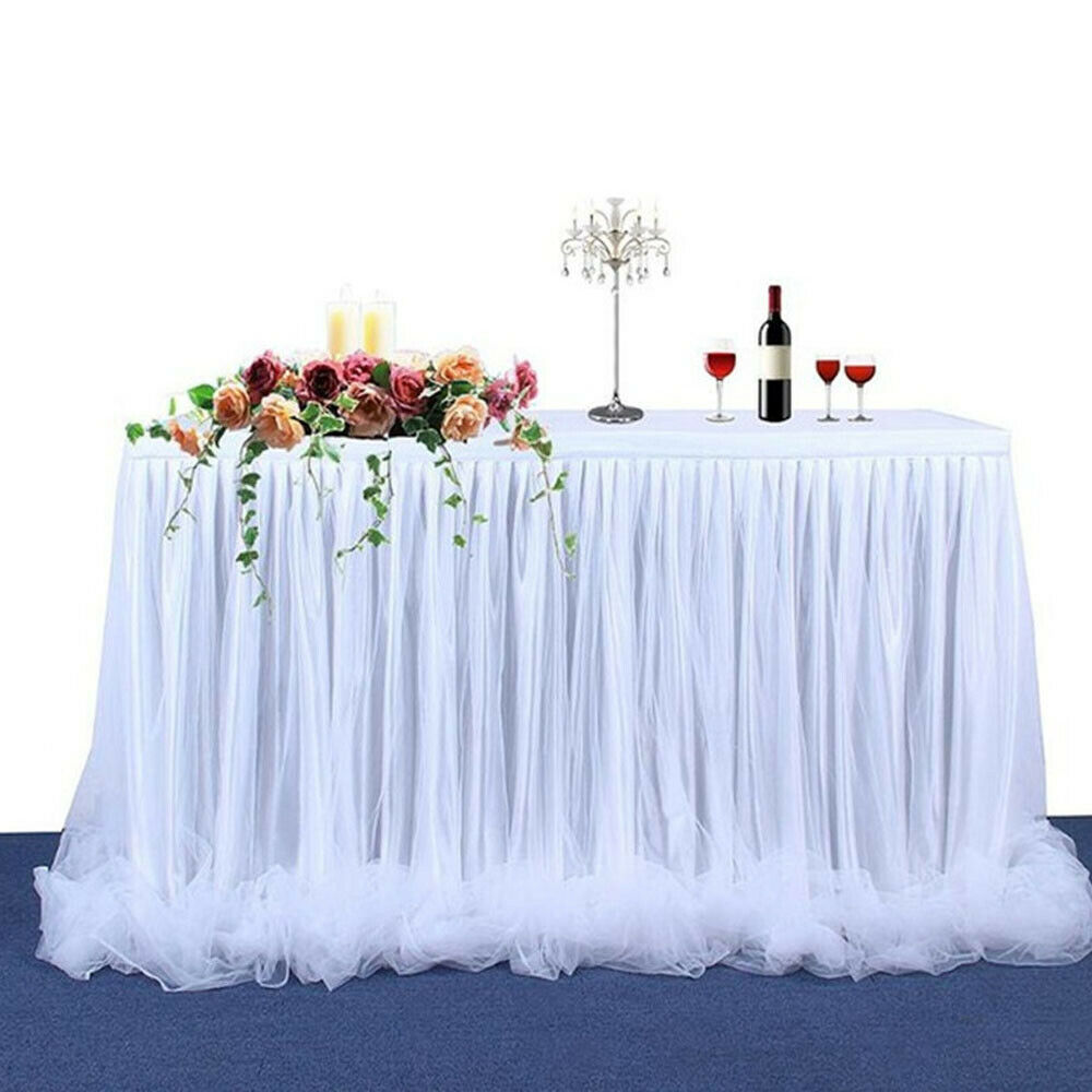 Tyl bord nederdel 1 stk fødselsdag bryllup festlig fest indretning dug 180 x 78cm bord nederdel vandtæt farverig: Hvid