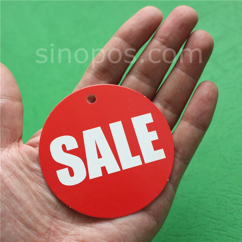 7cm Ronde Aankomst Teken, kleding hanger top selling ticket prijs hang tag gedrukt POP swing label promotionele papieren kaart