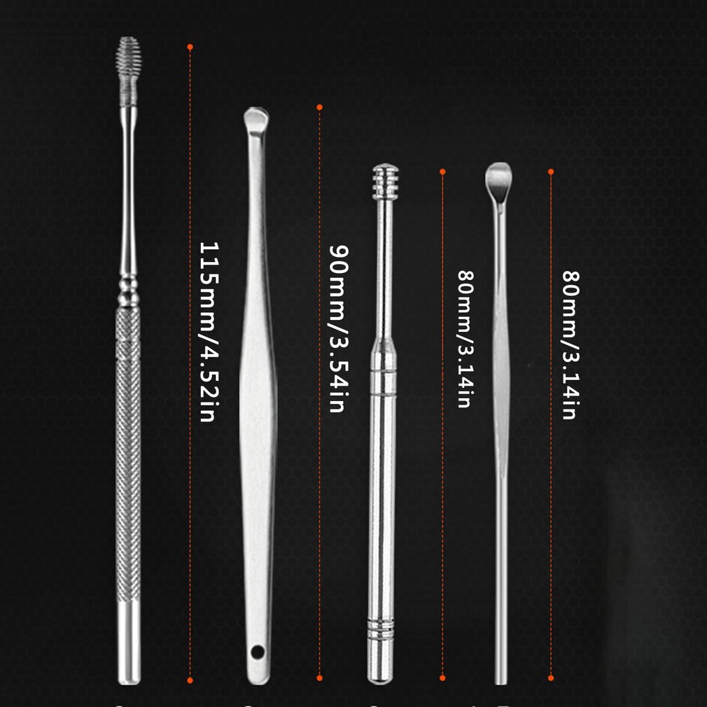 Cure-oreille en acier inoxydable, 5 pièces, cure-oreille, dissolvant, Curette, nettoyeur, soins, cuillère, outil de nettoyage des oreilles